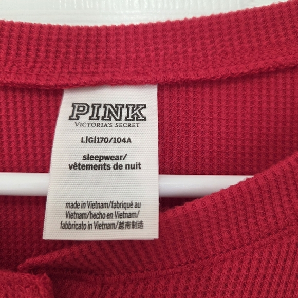 Pink Victoria's Secret Red Waffle Knit Long Sleeve Henley Top Size Large Fall - Picture 5 of 7